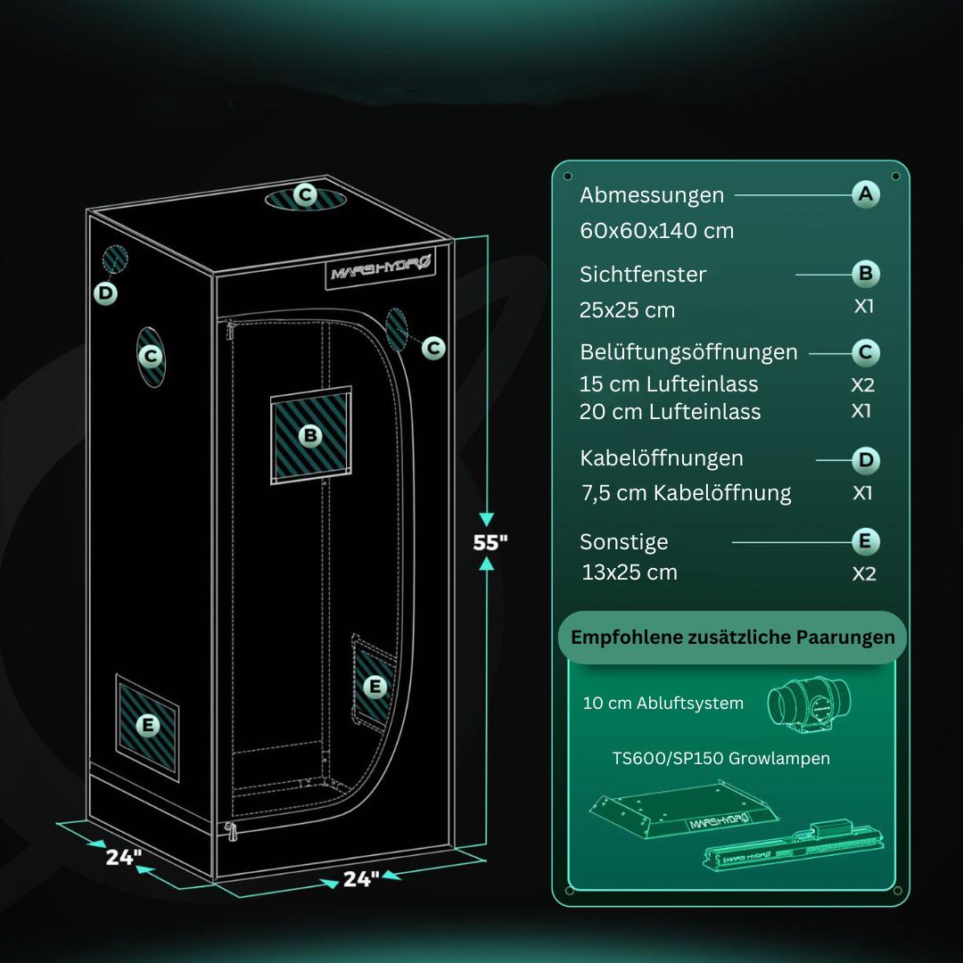 Marshydro TS600  Growkomplettset - 60cm x 60cm x 140cm